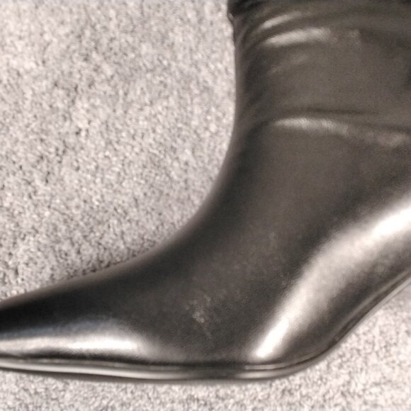 Women's Kitten Heel Size 6 Black Slouch Ankle Boots Closed Square Toe Pleated - Picture 9 of 12